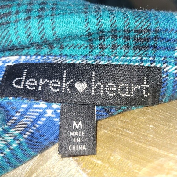 DEREK HEARTFlannel Plaid Lightweight Button Down Shirt Medium Blue/Green - Picture 3 of 4